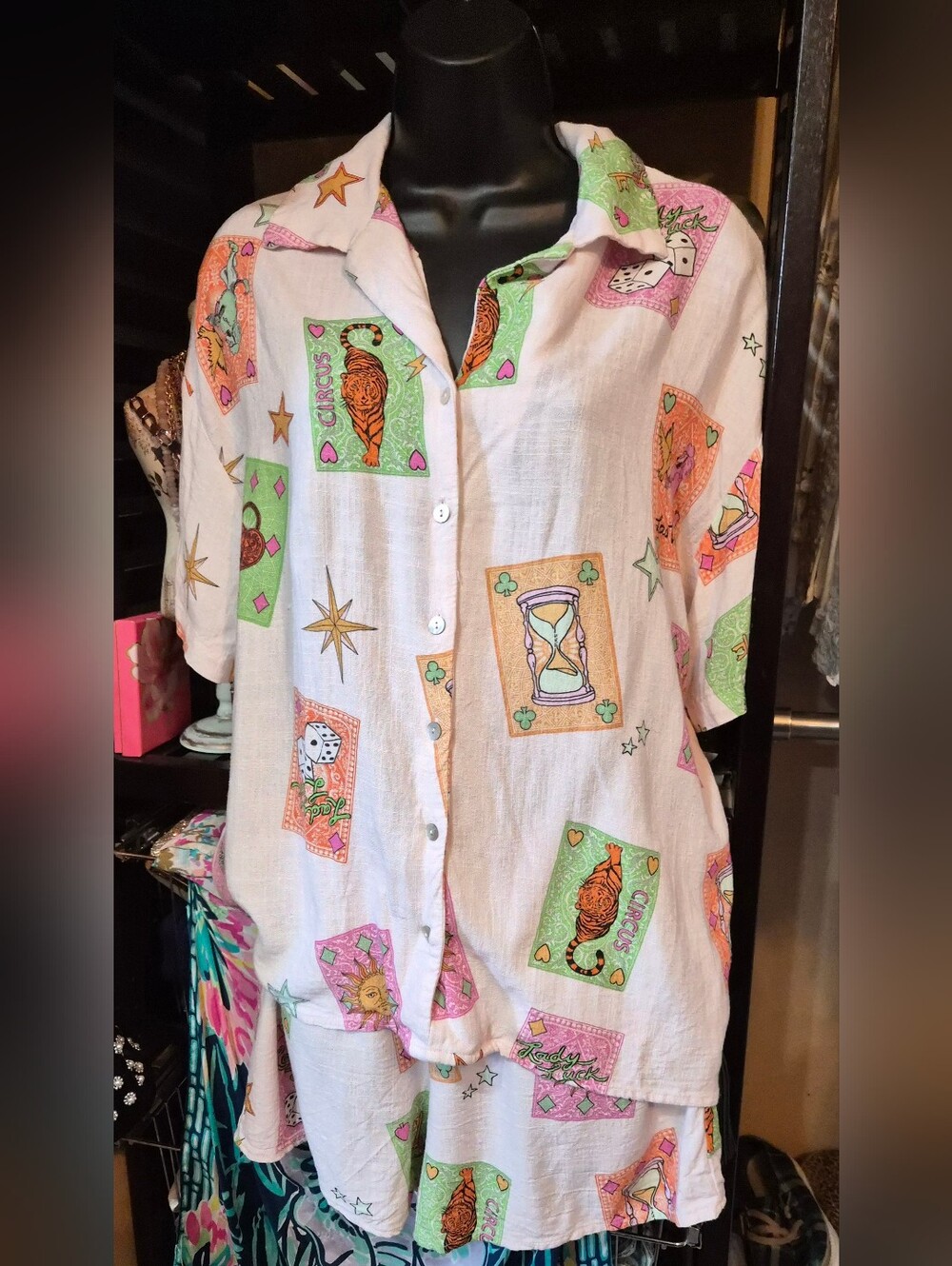 Paper Heart 2 Piece Short Set Size S Whimsical Pockets Linen Blend Relaxed Fit